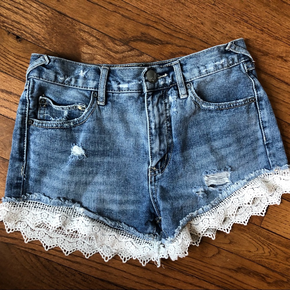 Free People Lace Edge Jean Shorts